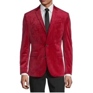 JF J. Ferrar Men's Velvet Stretch Fabric Slim Fit Sport Coat Rich Red Size 38